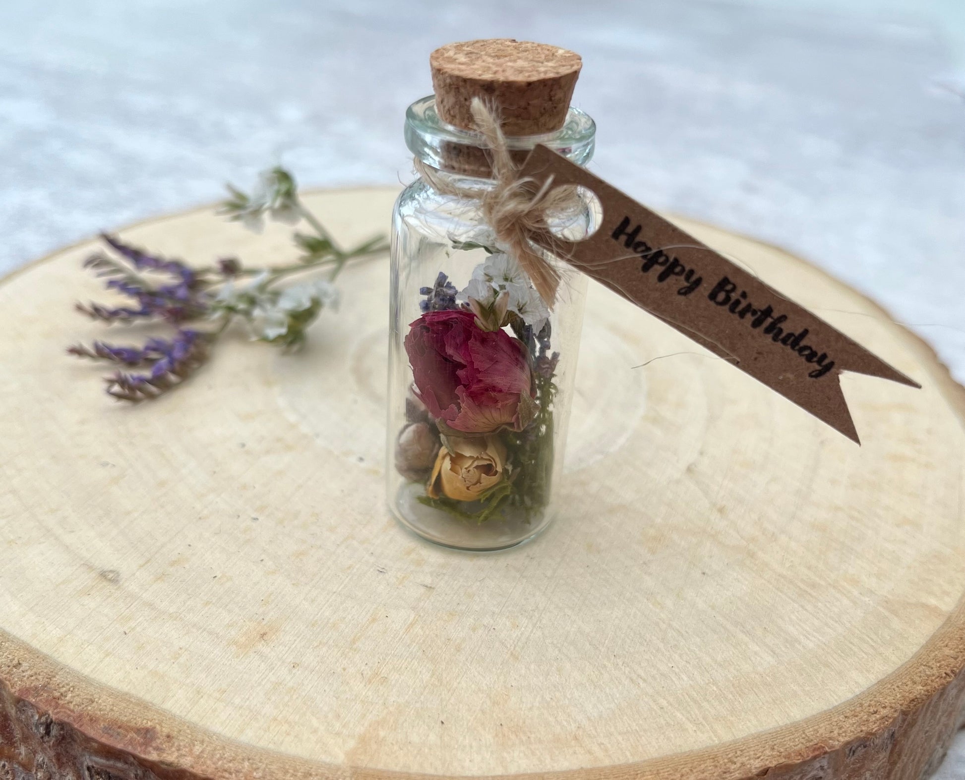 Dried flowers in a jar, birthday keepsake gift