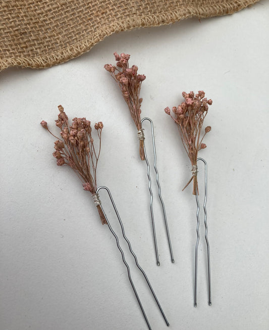 Pink Dried Flower Hair Pins
