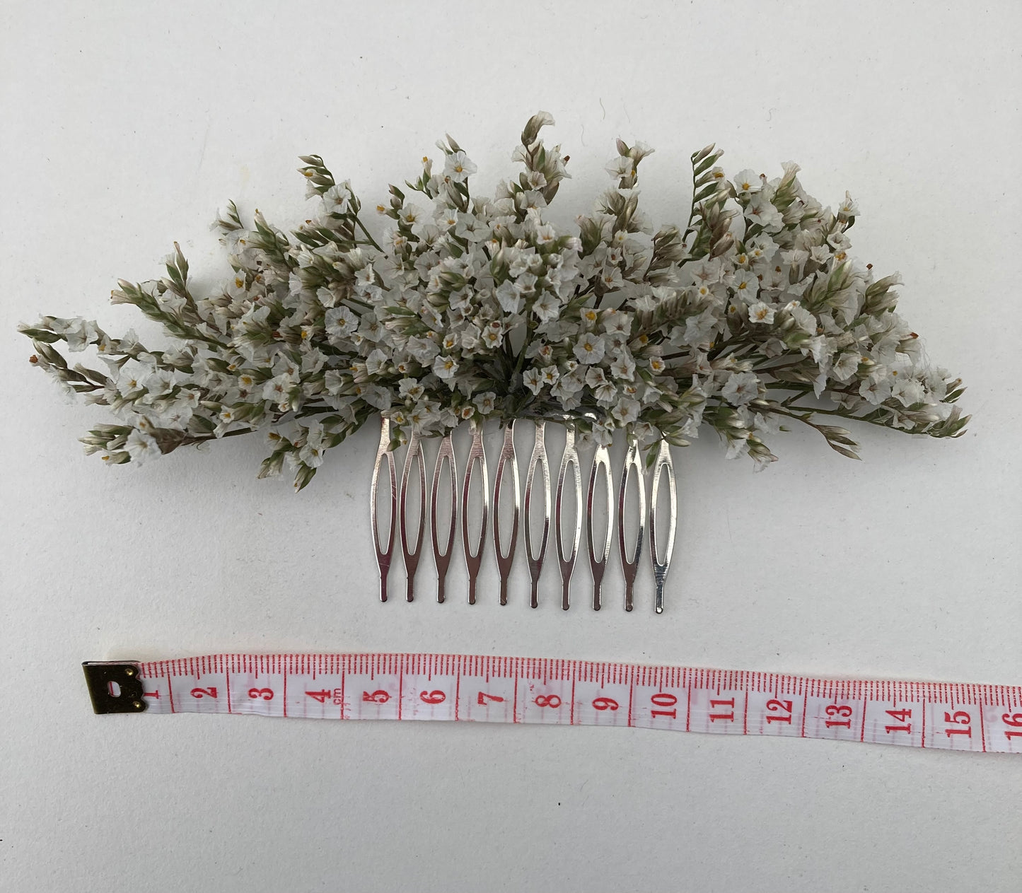 Dried White Limonium Flower Hair Comb
