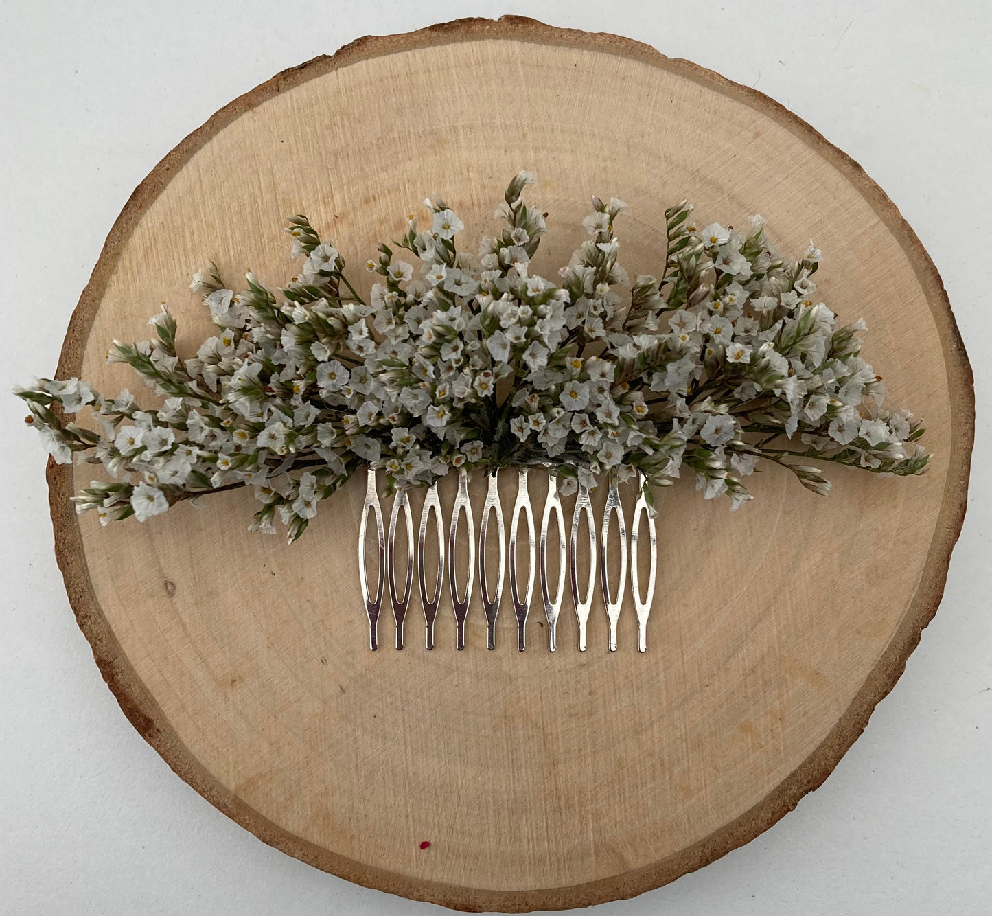 Dried White Limonium Flower Hair Comb