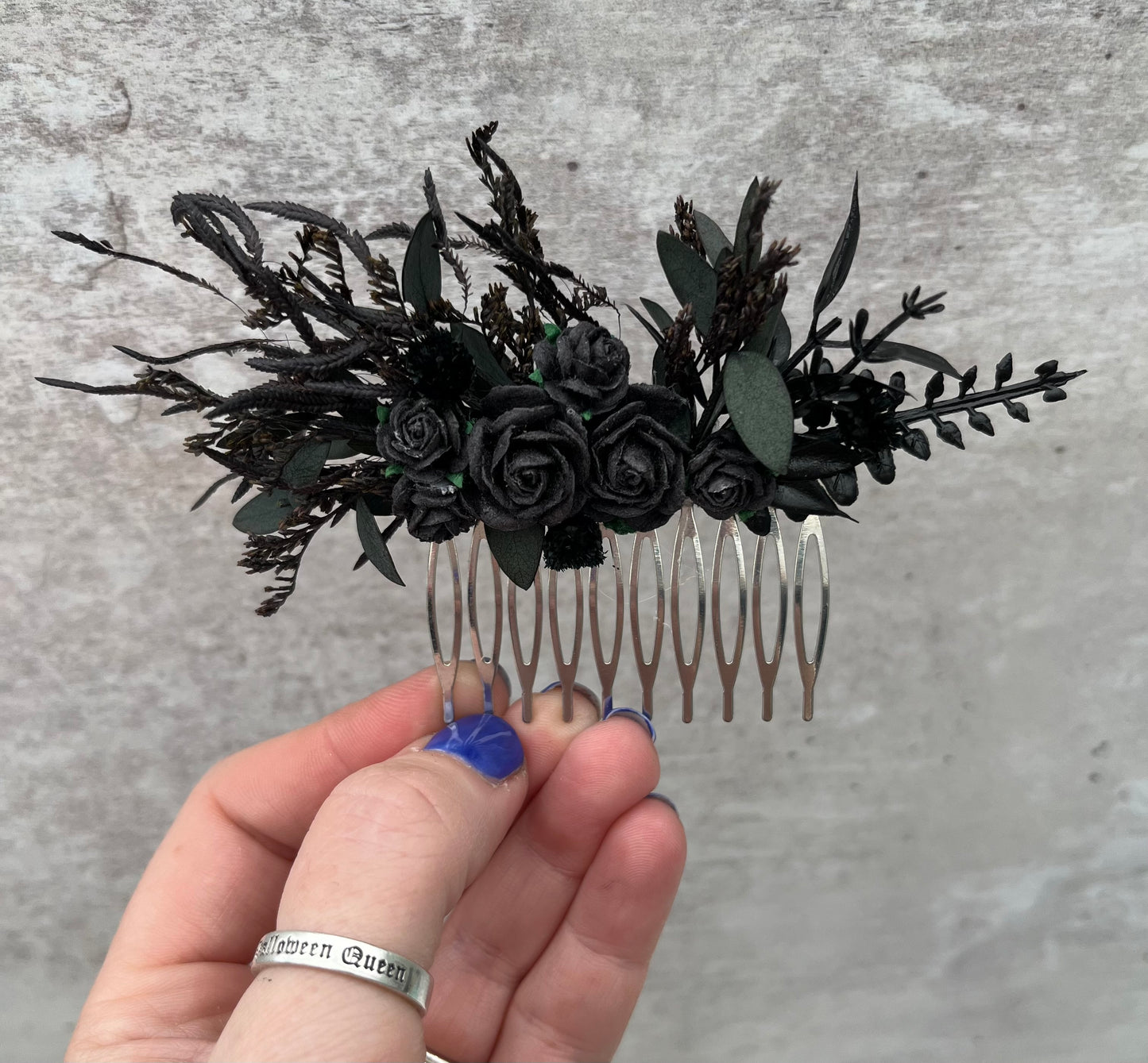 Gothic Black Flower Hair Comb