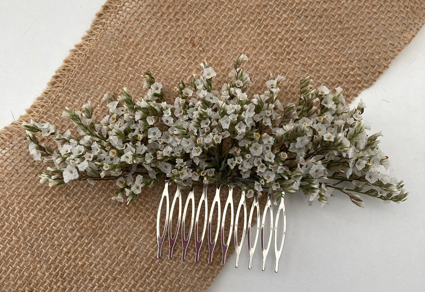 Dried White Limonium Flower Hair Comb