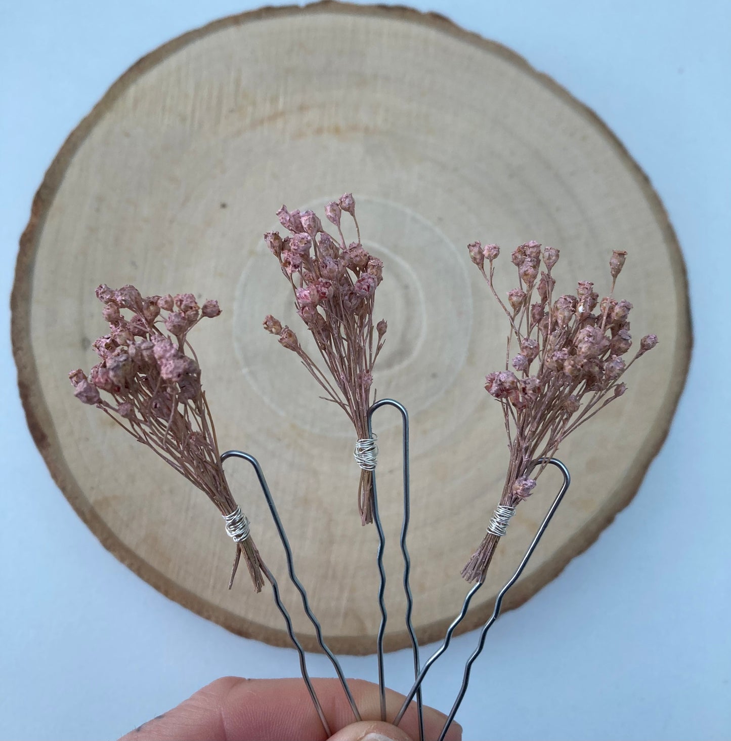 Pink Dried Flower Hair Pins