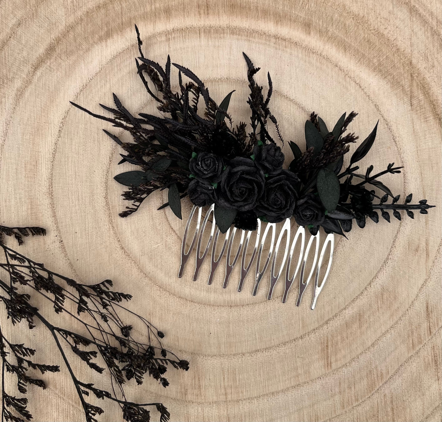 Gothic Black Flower Hair Comb