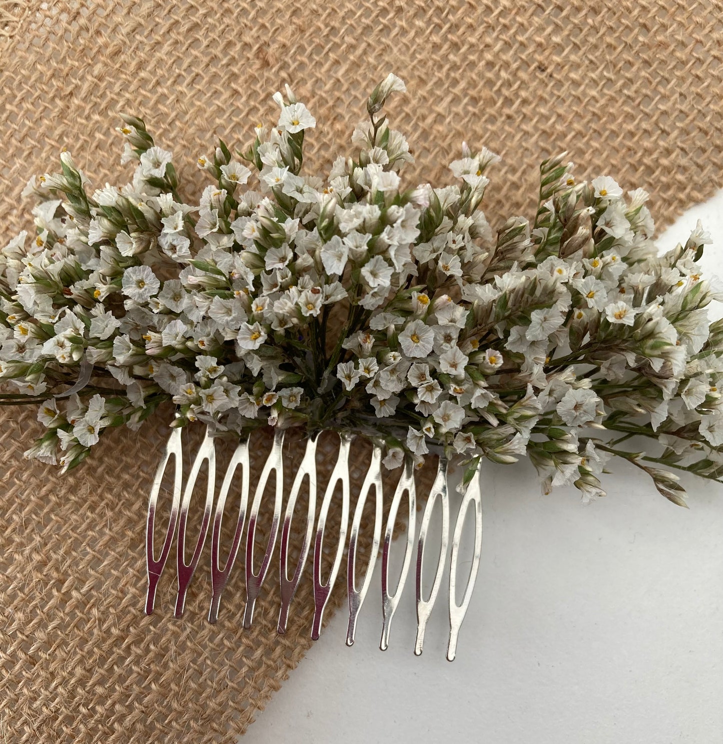 Dried White Limonium Flower Hair Comb