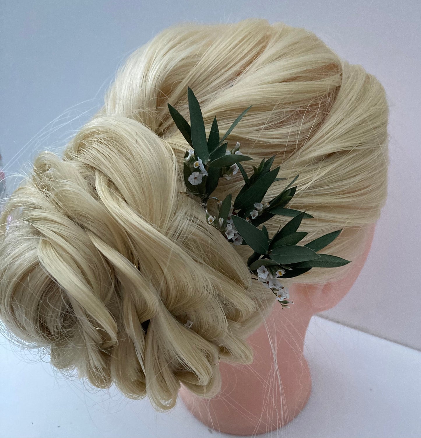 Dried Eucalyptus and White Flower Hair Pins