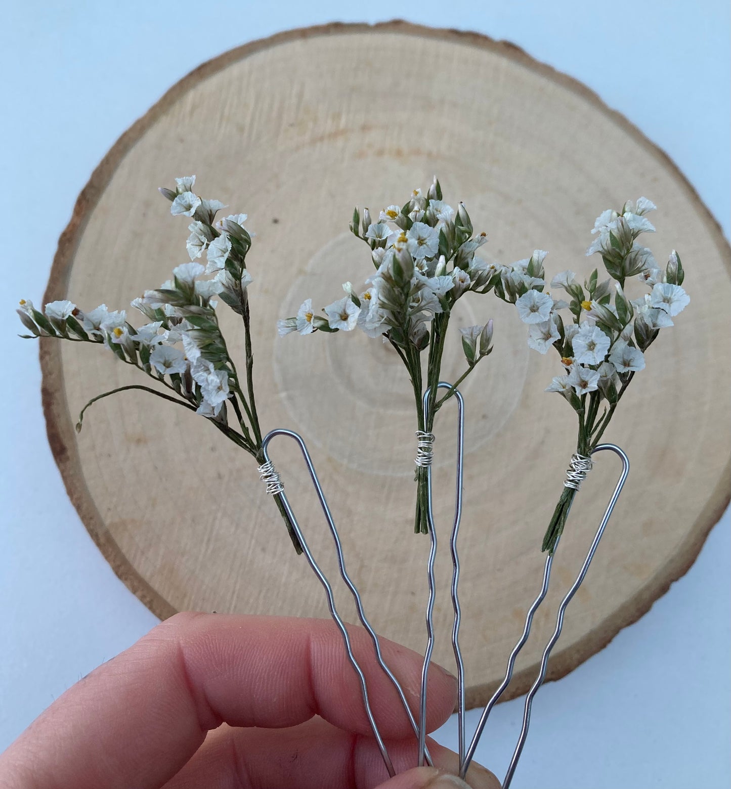 White Limonium Dried Flower Hair Pins