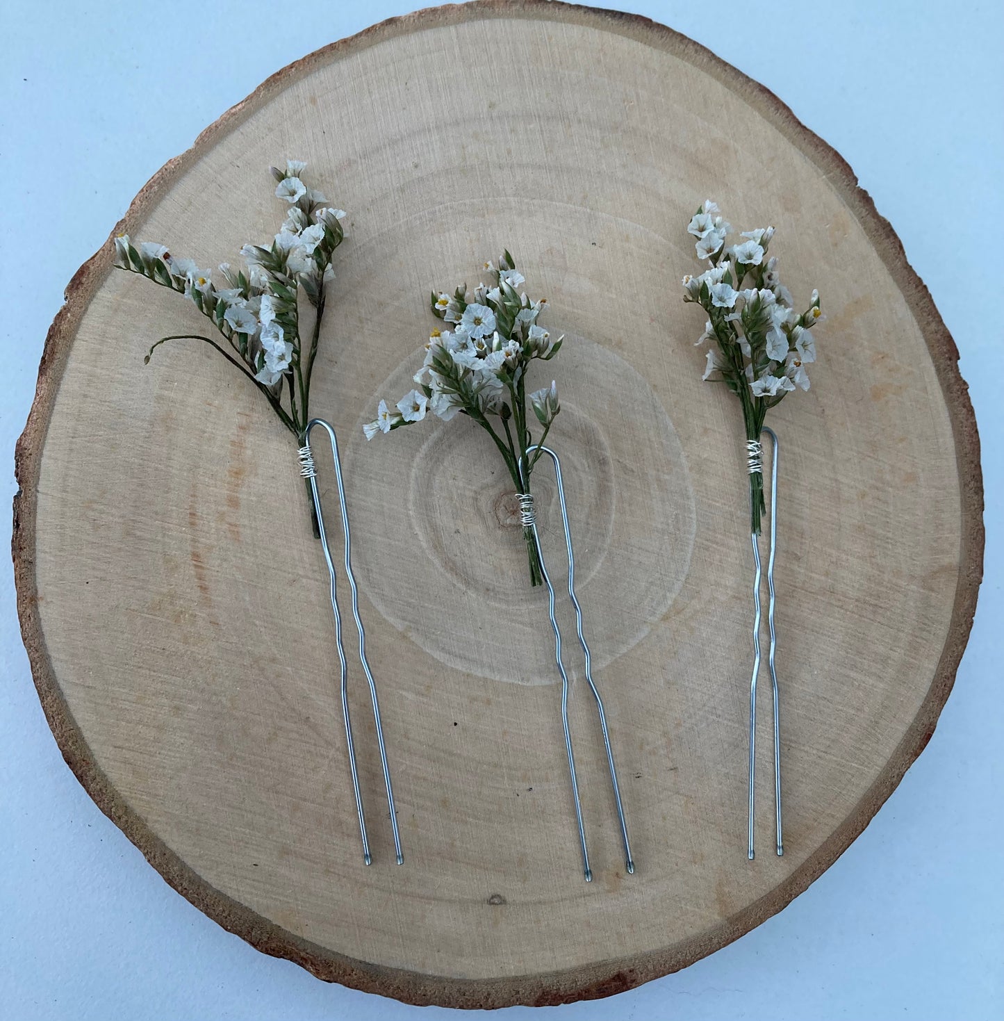 White Limonium Dried Flower Hair Pins
