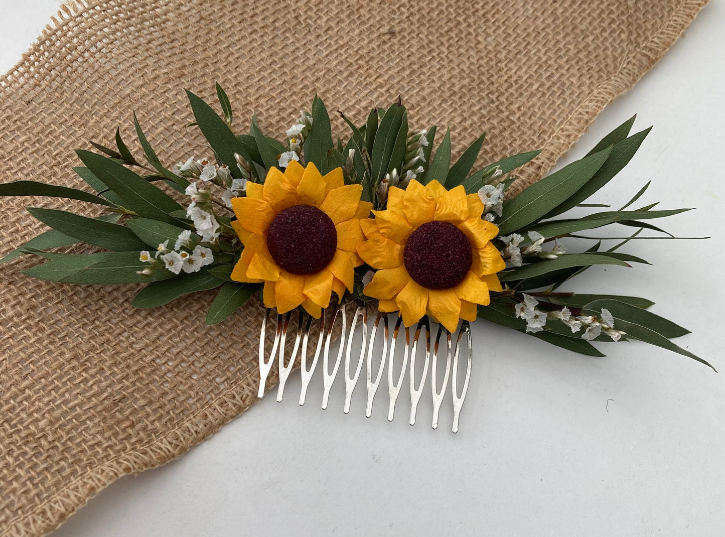 Dried Eucalyptus and Sunflowers Hair Comb