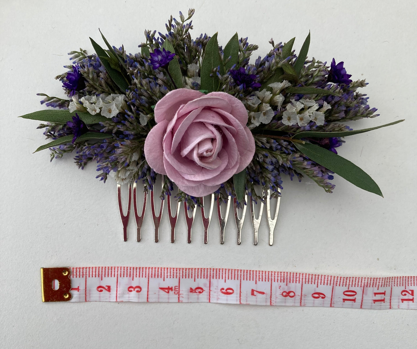 Dried Eucalyptus and Lilac Flower Hair Comb