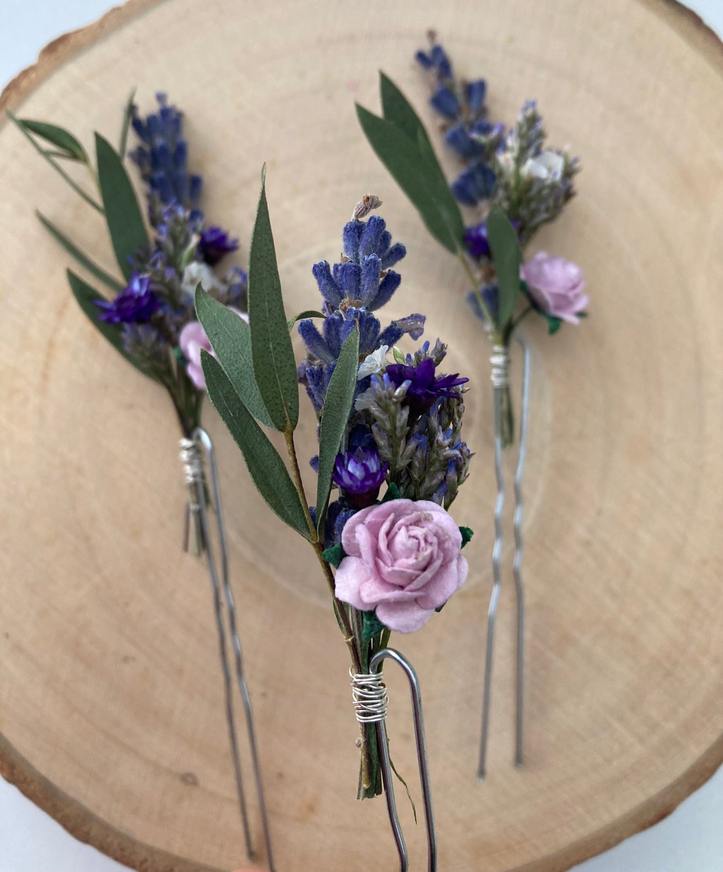 Lilac and Dried Eucalyptus Flower Hair Pins
