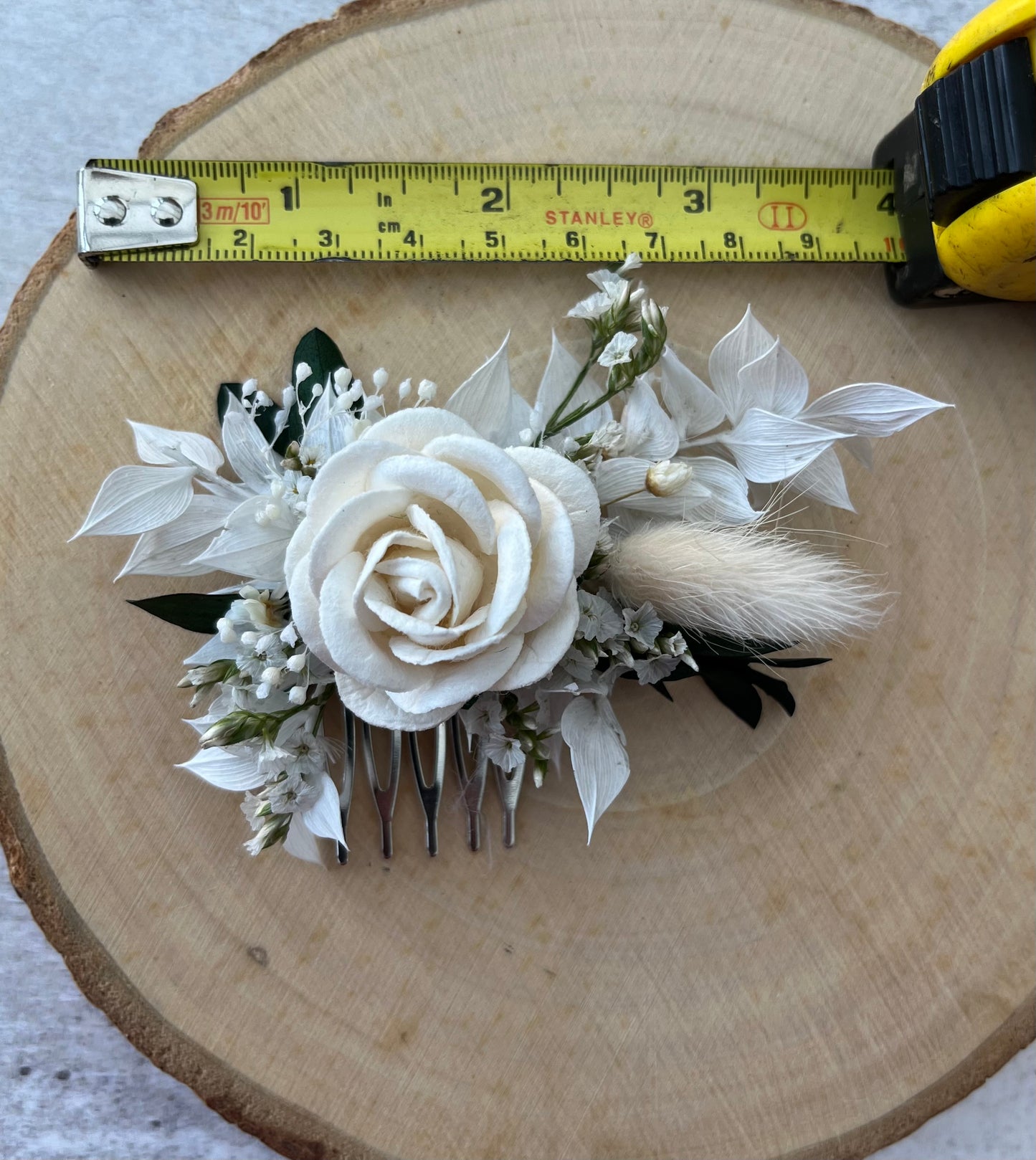 Ivory and White Dried Flower Hair Comb