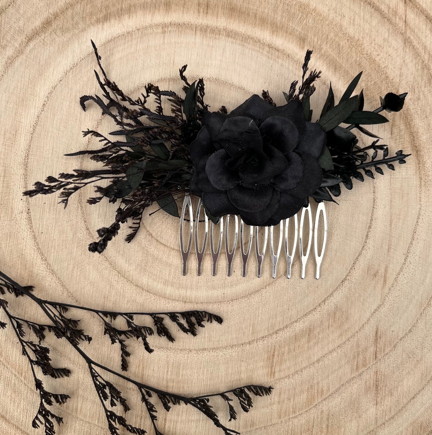 Gothic Black Flower Hairpiece