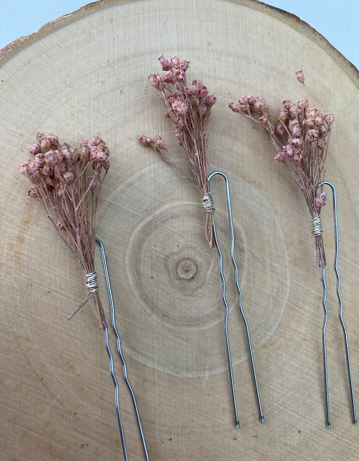 Pink Dried Flower Hair Pins