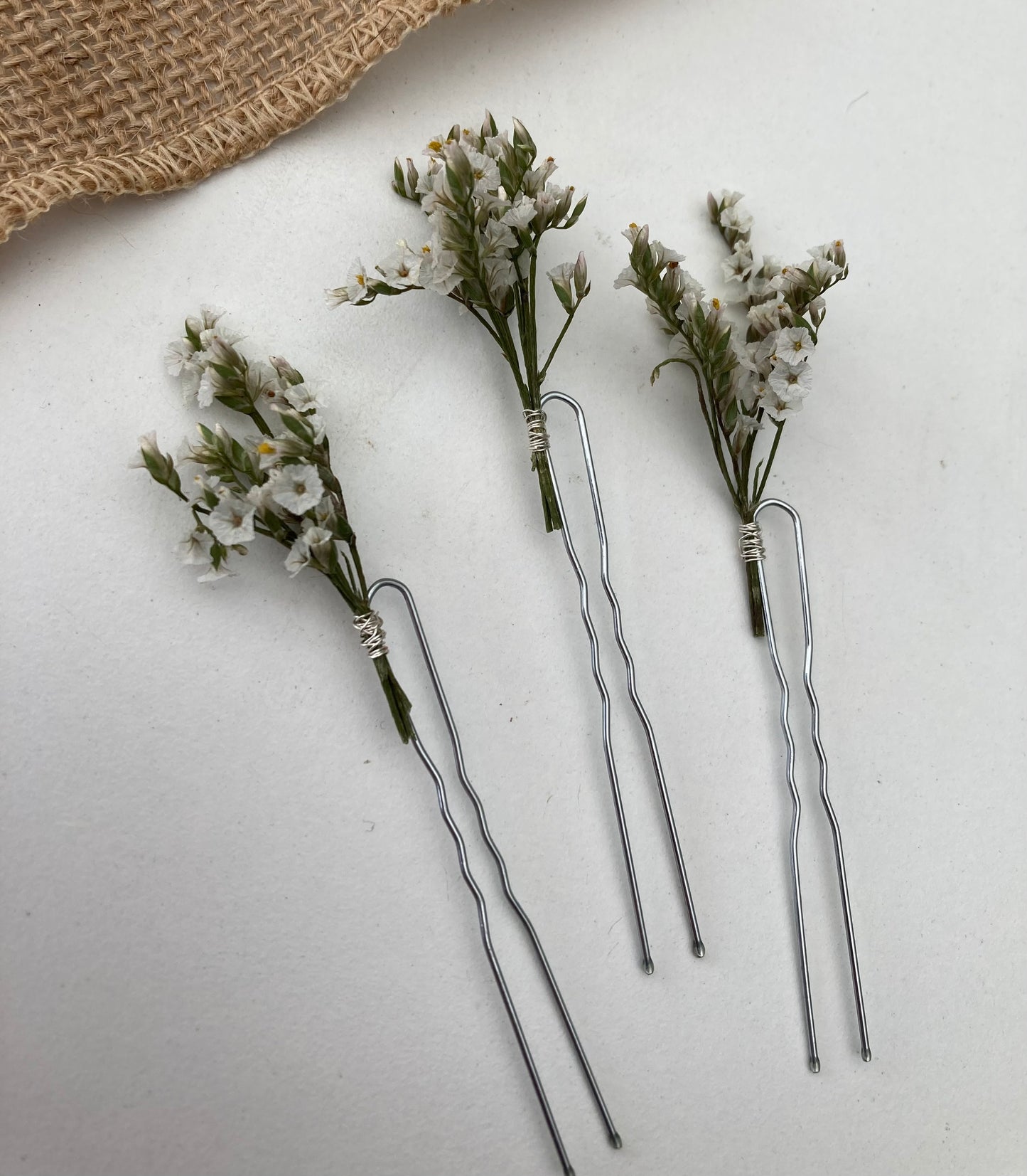 White Limonium Dried Flower Hair Pins