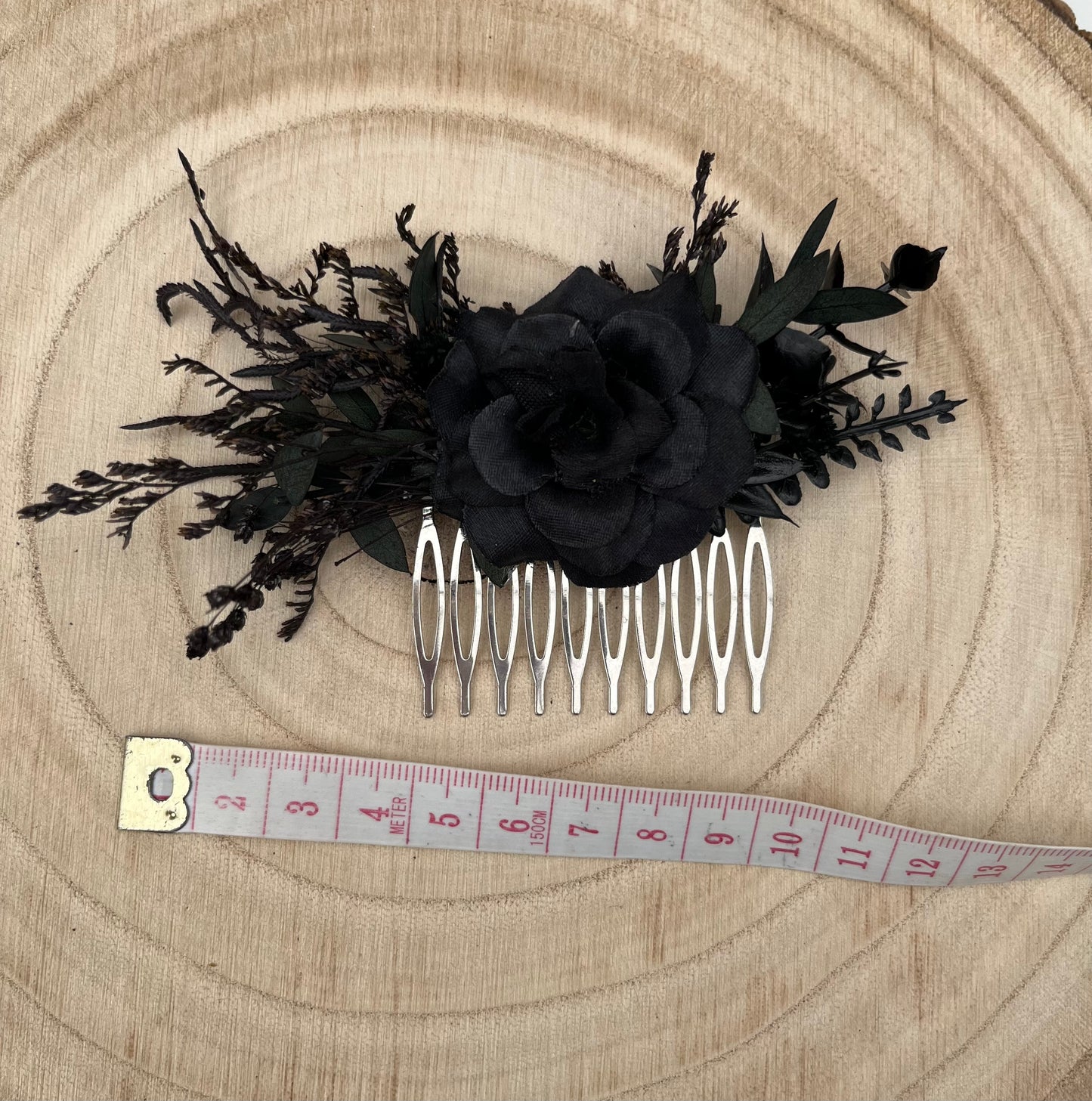 Black gothic flower hair comb