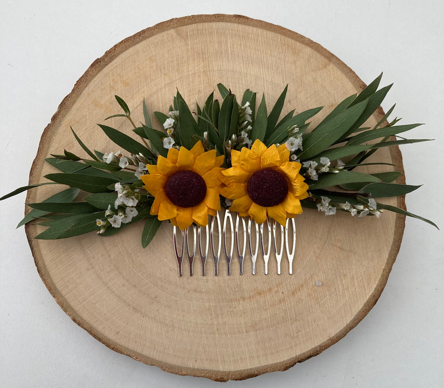 Dried Eucalyptus and Sunflowers Hair Comb