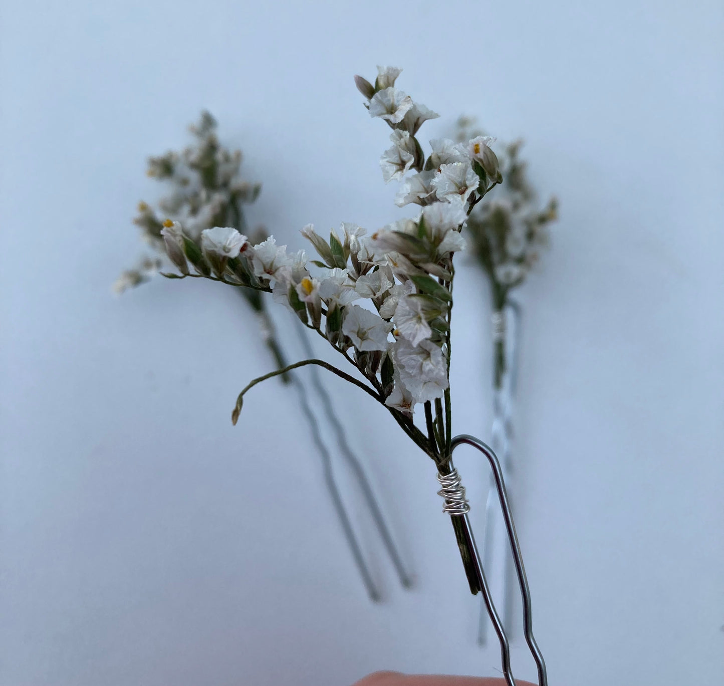 White Limonium Dried Flower Hair Pins