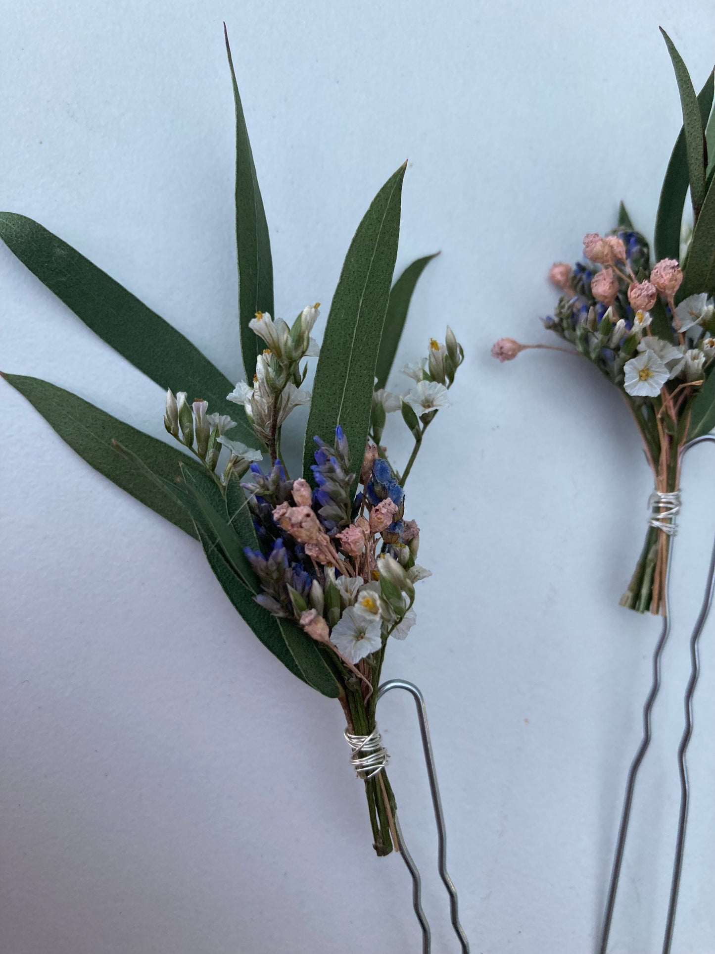Dried Eucalyptus and Limonium Flower Hair Pins
