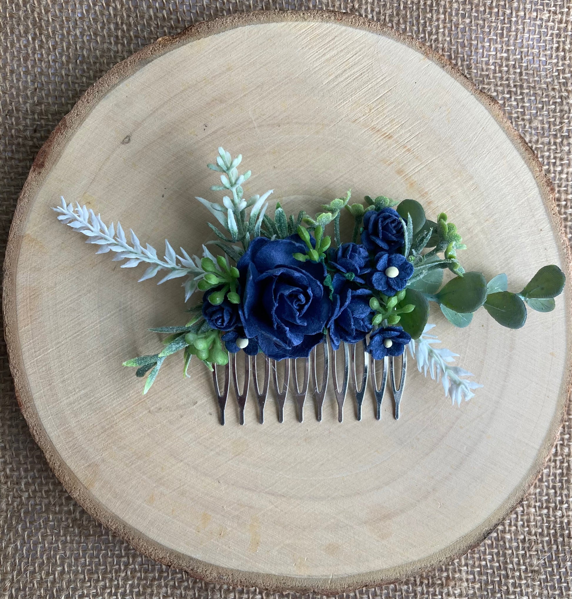 Navy blue flower hair comb