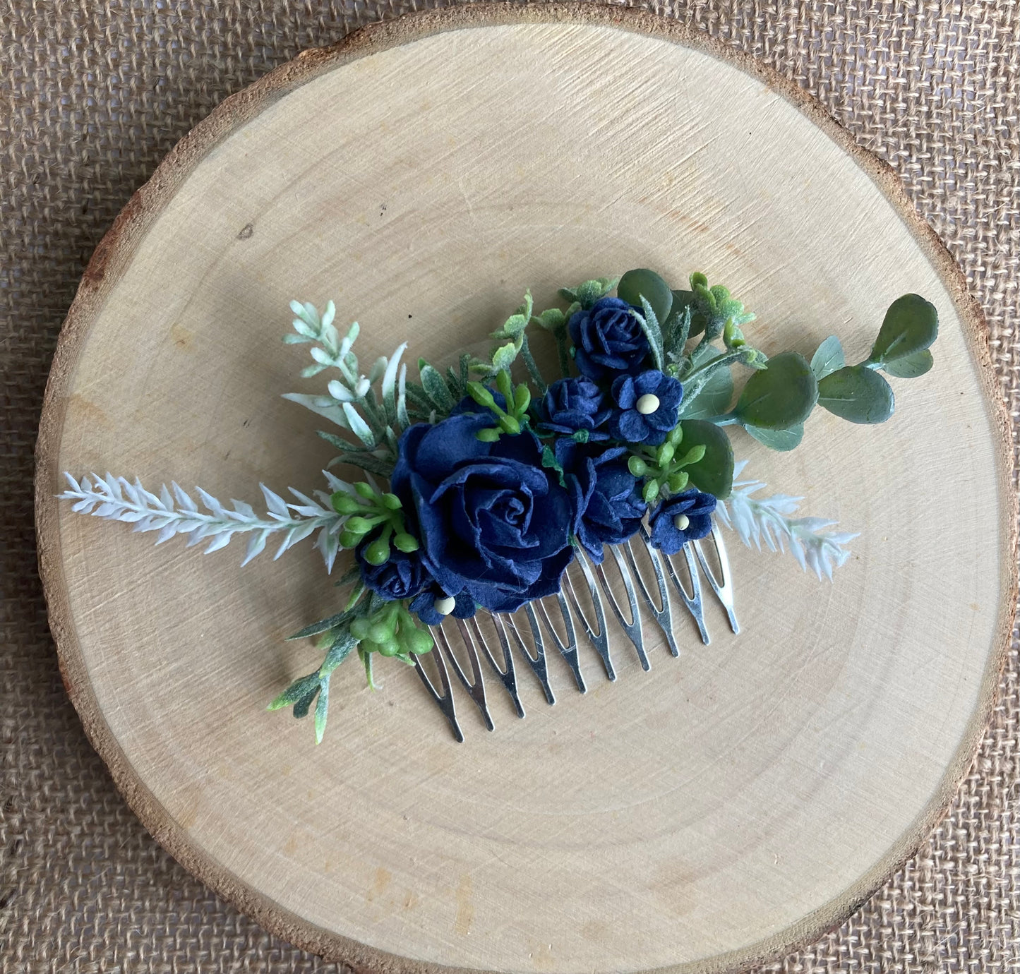 Navy Blue Flower Hair Comb