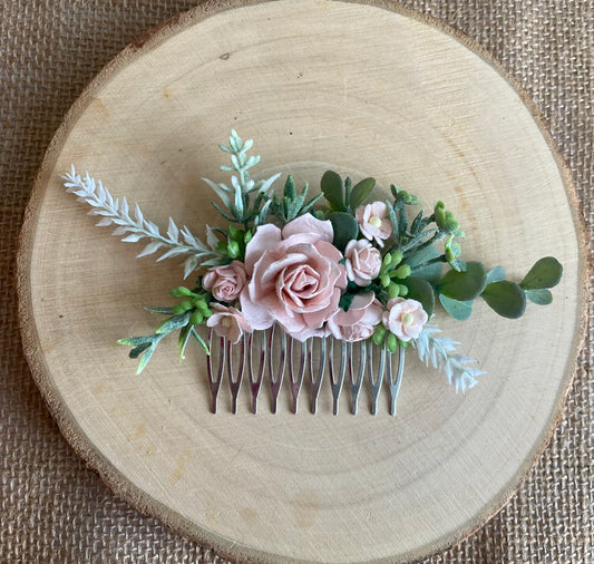 Blush pink wedding hair comb