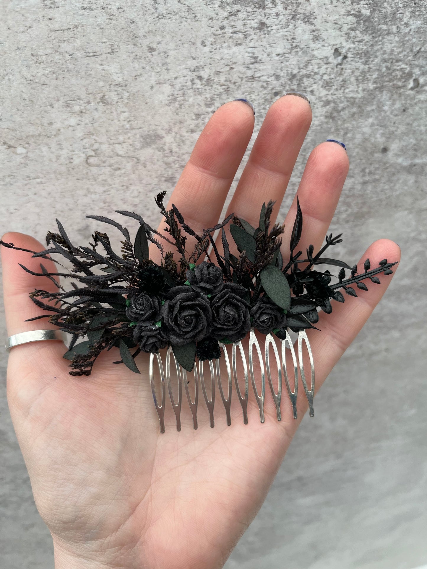 Gothic Black Flower Hair Comb