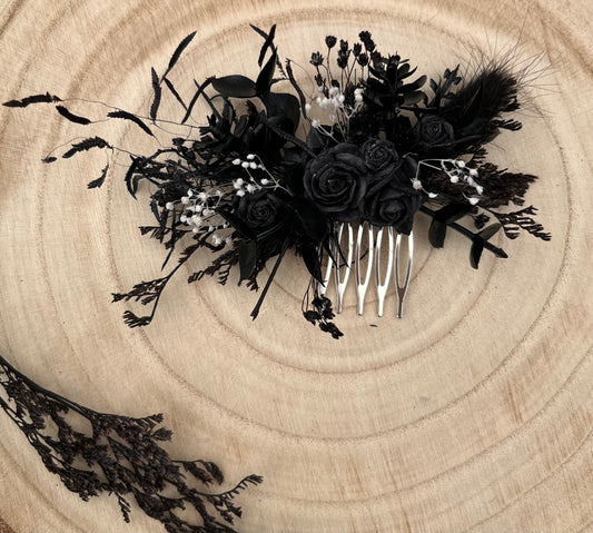 Gothic Black and White Flower Hair Comb