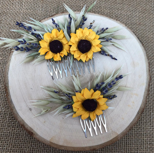 Sunflower dried flower hair comb