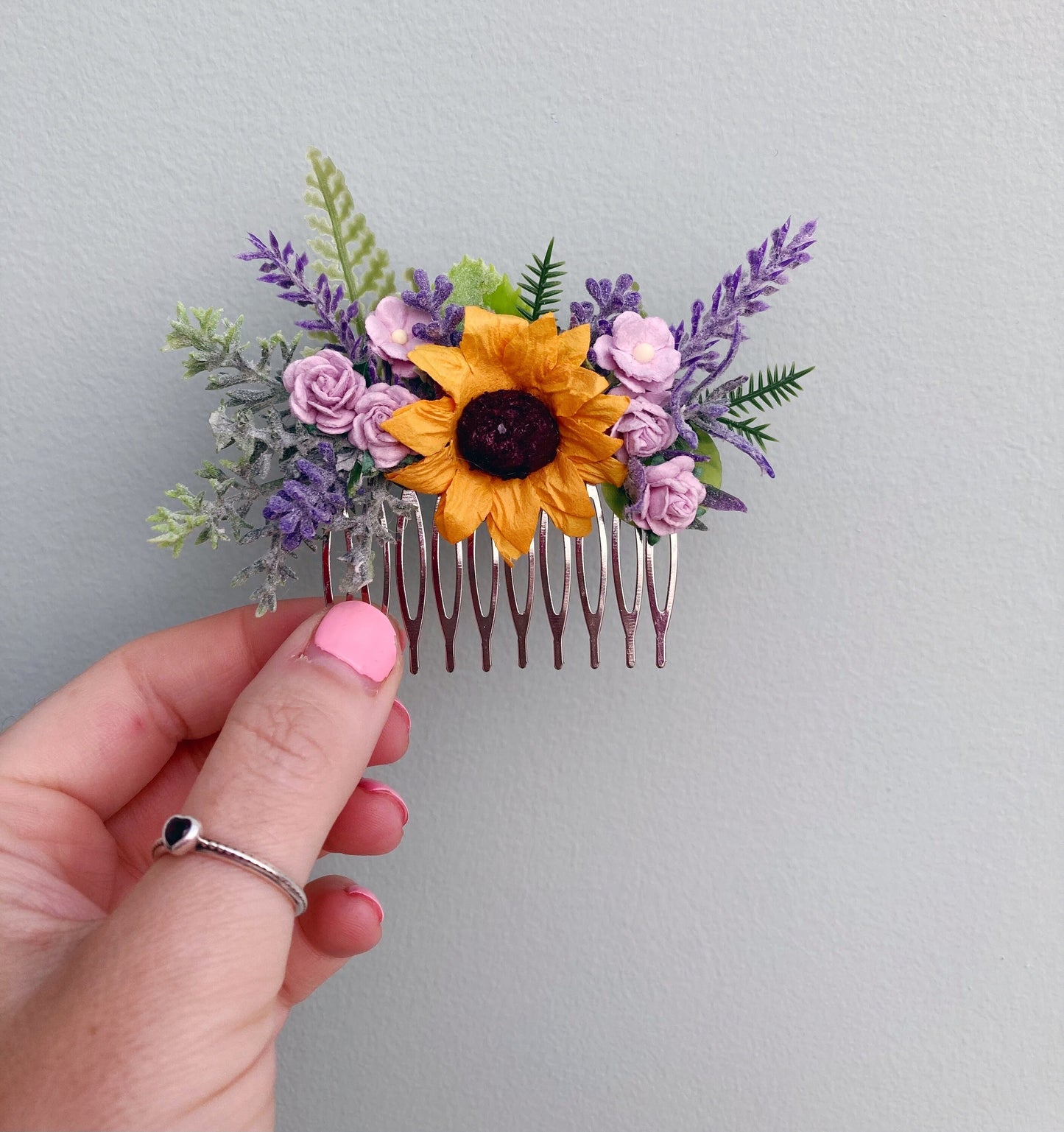Sunflower And Lavender Hair Comb