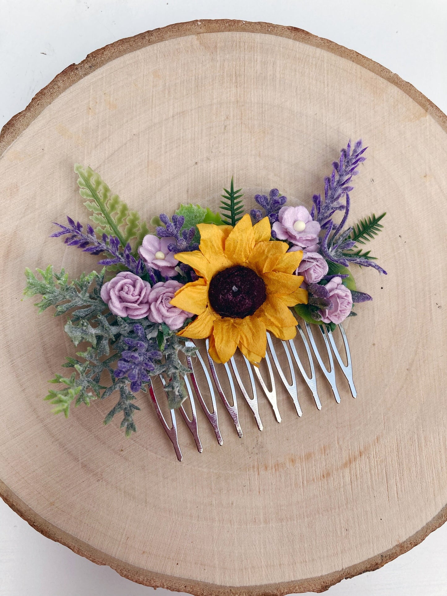 Sunflower And Lavender Hair Comb