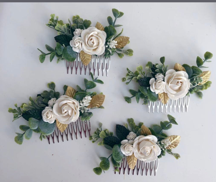 Gold and Ivory Flower Hair Comb
