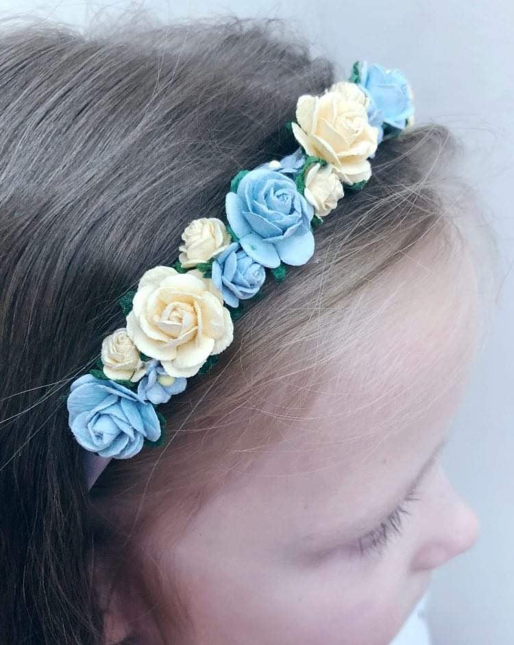 Dusky Blue and Lemon Flower Girl Headband