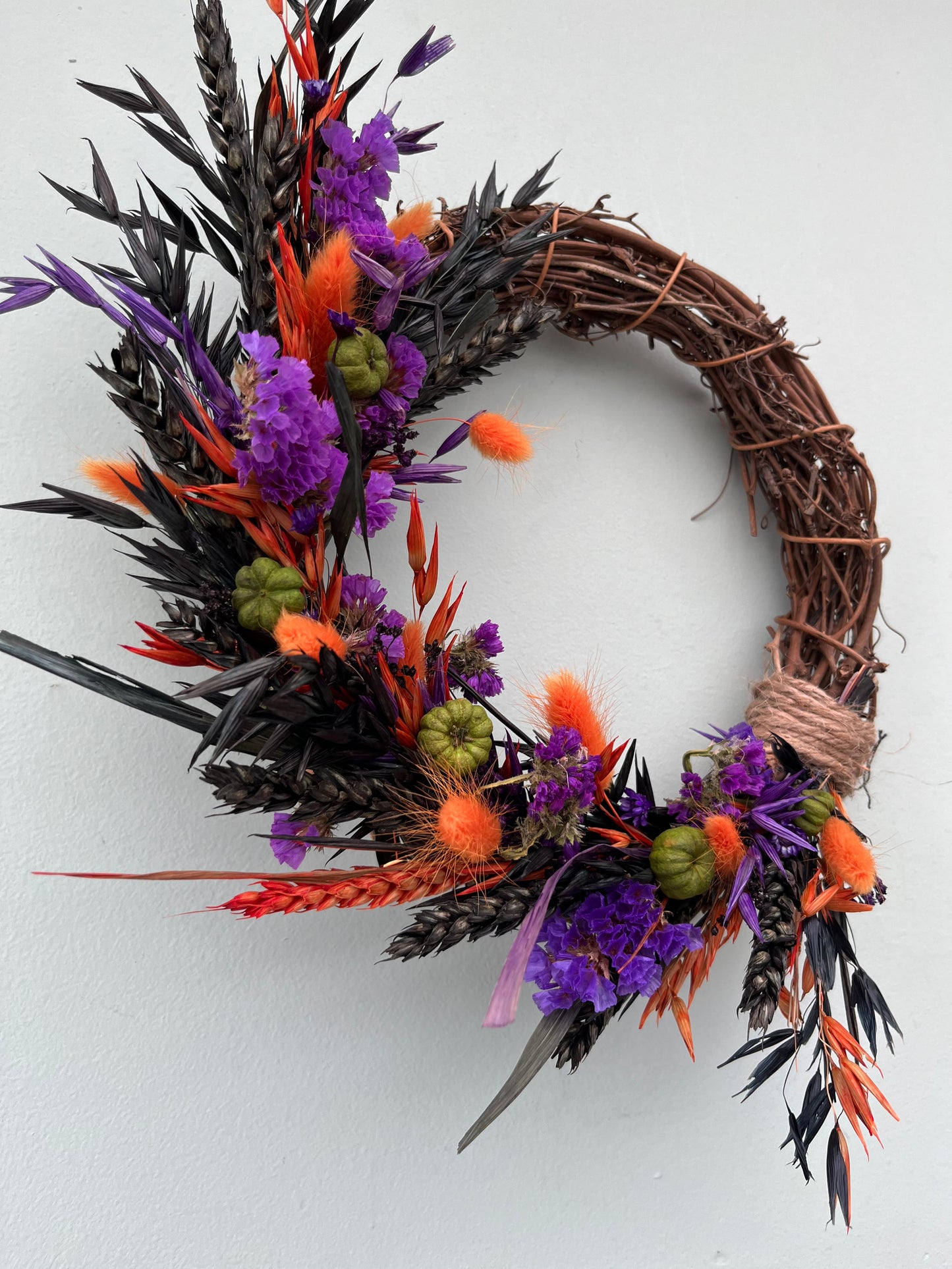 Halloween Dried Flower Wreath with Pumpkins