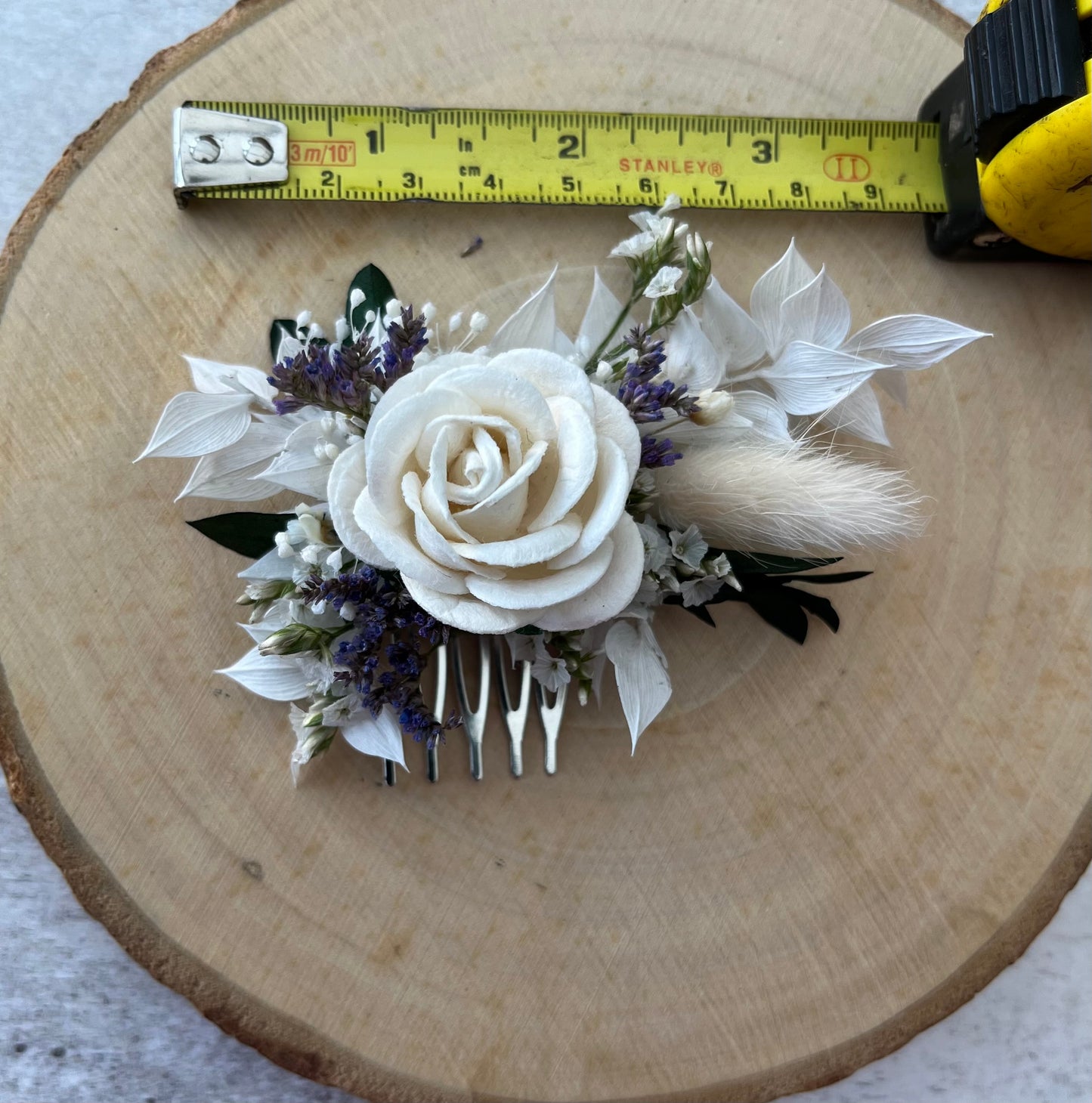 Ivory and White Dried Flower Hair Comb