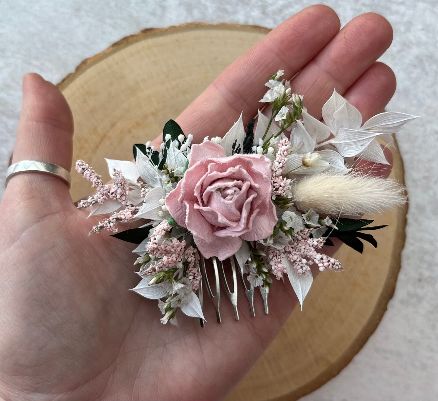 Baby Pale Pink Dried Flower Hair Comb