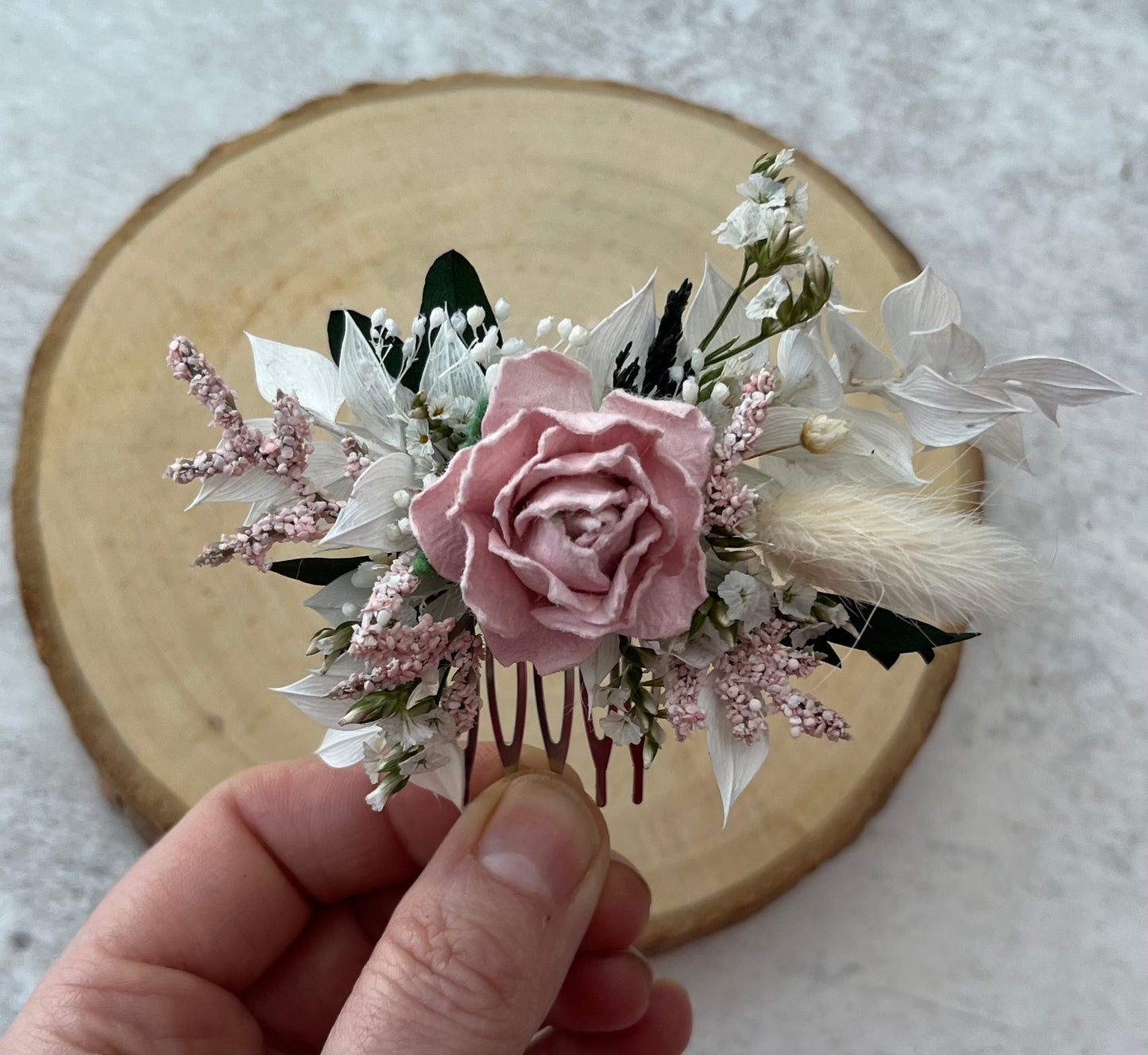 Baby Pale Pink Dried Flower Hair Comb