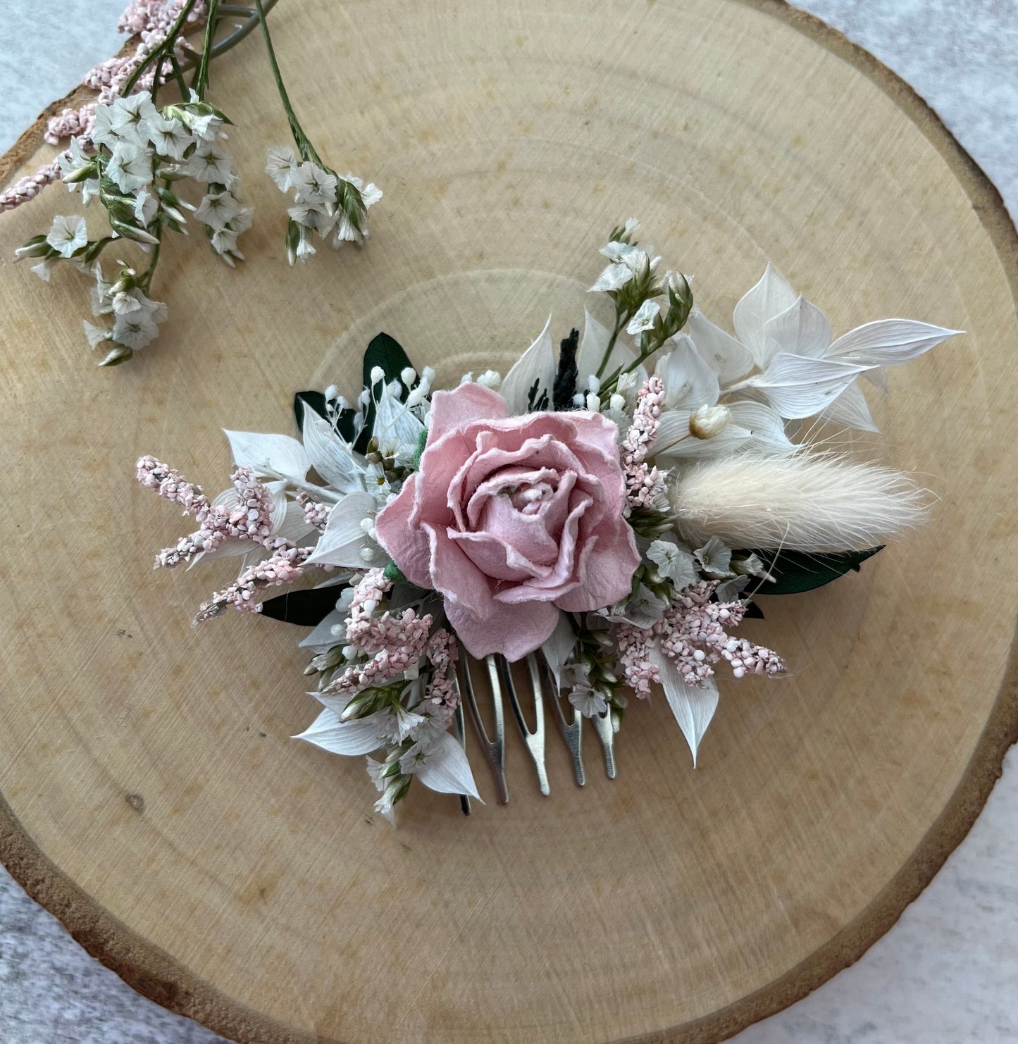 Baby Pale Pink Dried Flower Hair Comb