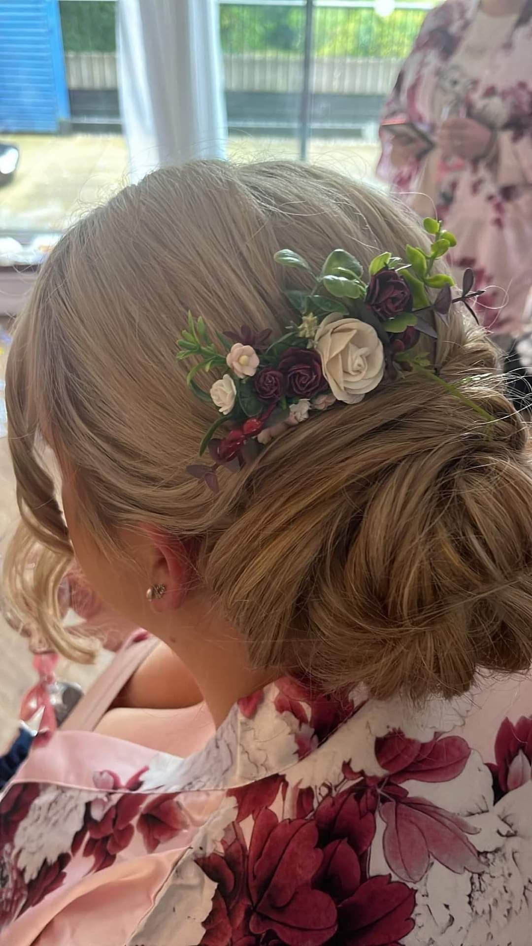 Burgundy and Ivory Flower Hair Comb