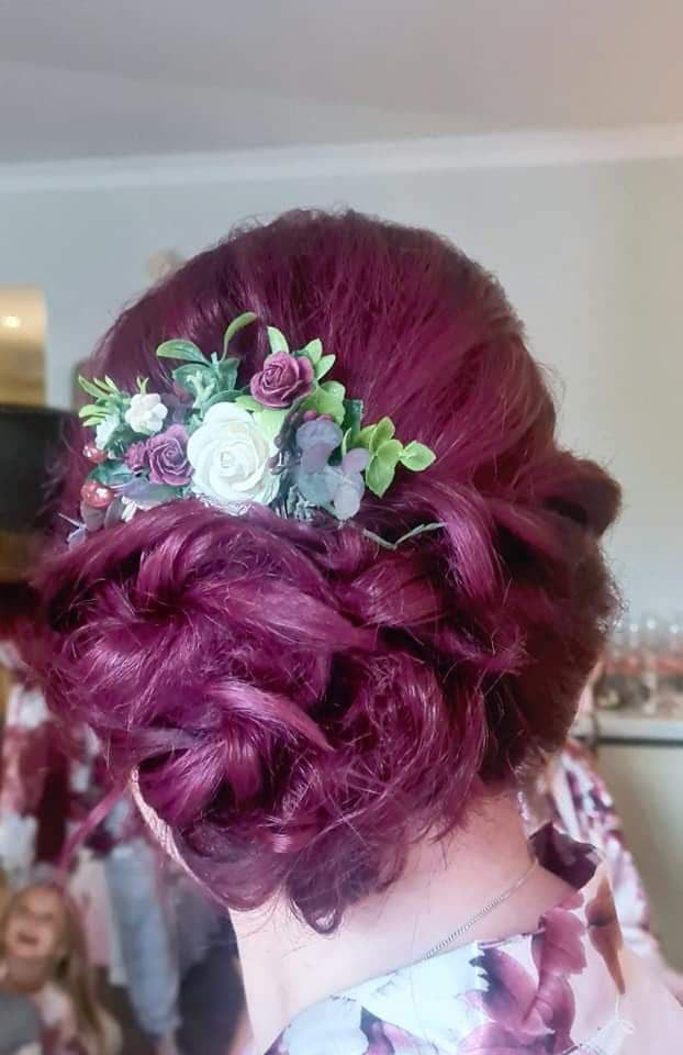 Burgundy and Ivory Flower Hair Comb