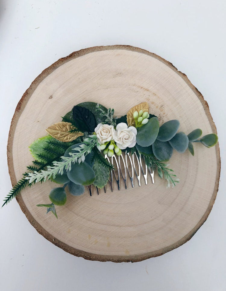 Gold and ivory flower hair comb