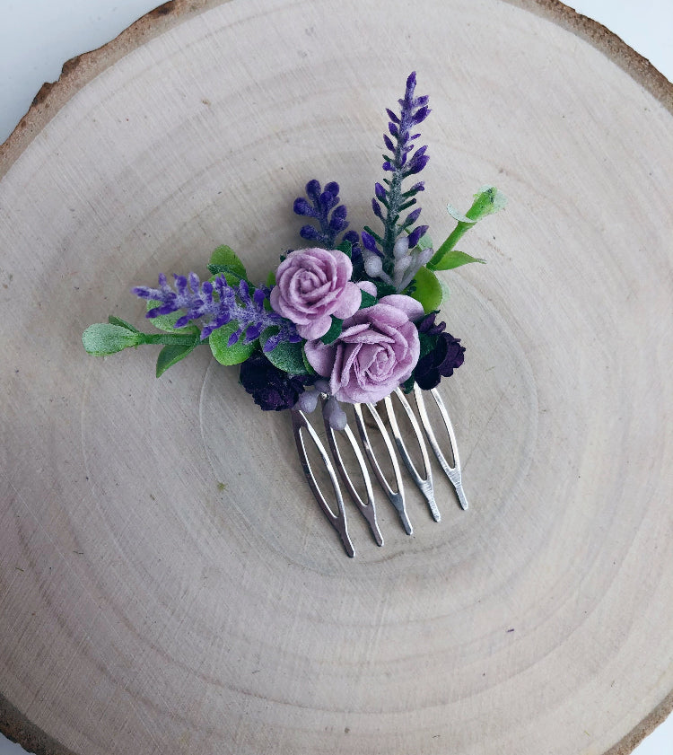 Shades of Lilac, Lavender and Purple Small Flower Hair Comb