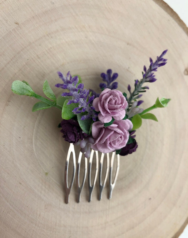 Shades of Lilac, Lavender and Purple Small Flower Hair Comb