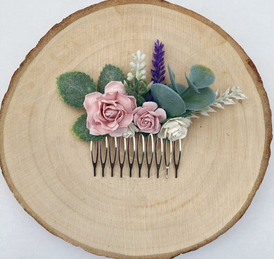 Blush pink wedding flower hair comb