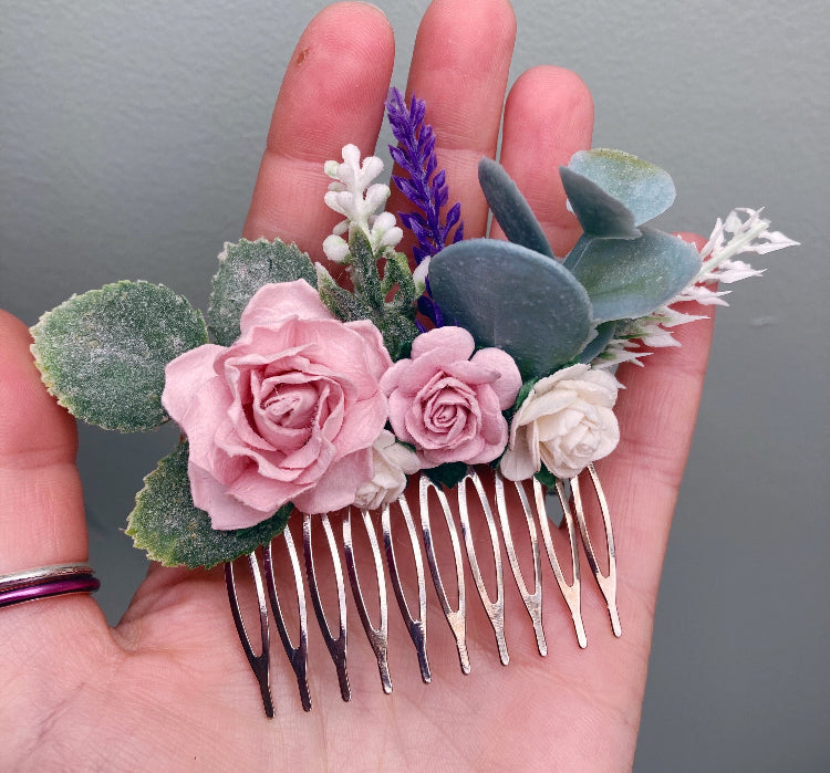 Blush Pink with Lavender Flower Hair Comb