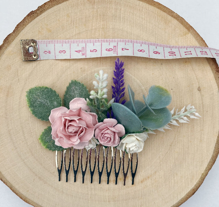 Blush Pink with Lavender Flower Hair Comb
