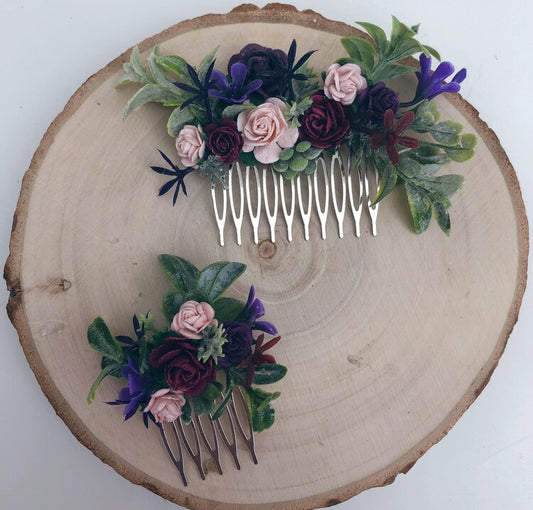 Purple, Blush and Burgundy Flower Hair Comb