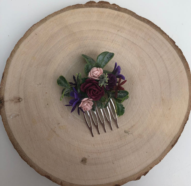Purple, Blush and Burgundy Flower Hair Comb