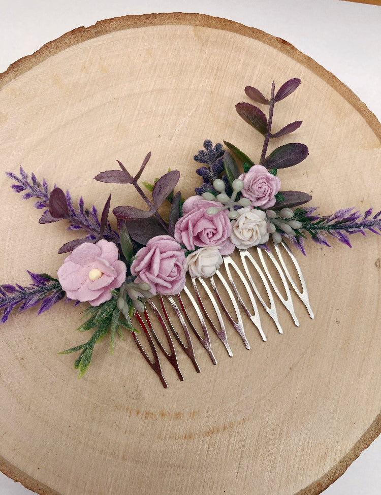 Lilac And Lavender Flower Hair Comb