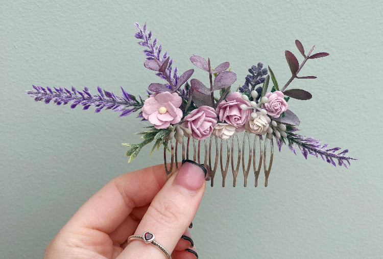 Lilac And Lavender Flower Hair Comb